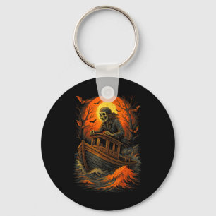Halloween Skeleton Boat Ghost Ship Fisherman Motor Keychain