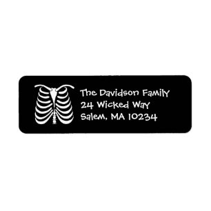 Halloween Skeleton Bones Address Label on Black