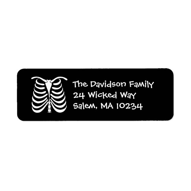 Halloween Skeleton Bones Address Label on Black (Front)