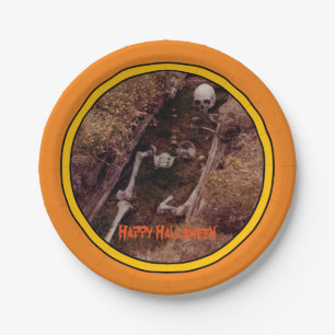 Halloween Skeleton Bones Scary Photo Designed Paper Plate