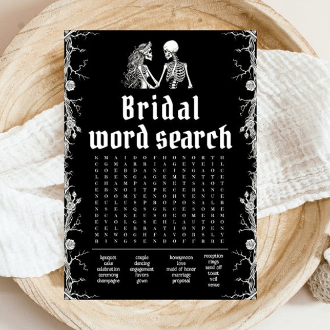Halloween Skeleton Bridal Shower Word Search Game Invitation (Halloween Skeleton Bridal Shower Word Search Game)