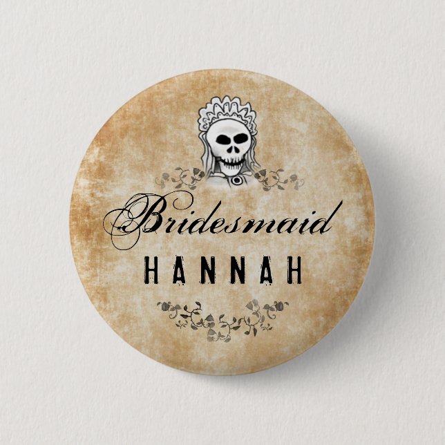 Halloween Skeleton Brown Gothic Bridesmaid 2 Inch Round Button (Front)