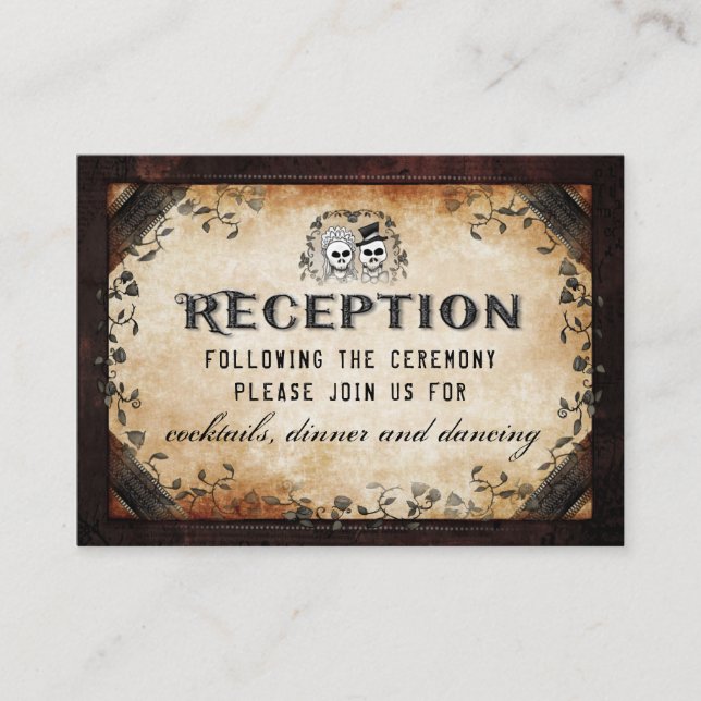 Halloween Skeleton Brown Gothic Matching Reception Enclosure Card (Front)