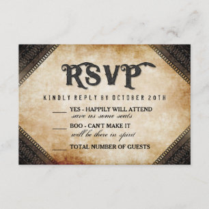 Halloween Skeleton Brown Gothic Wedding RSVP