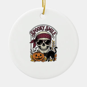 Halloween Skeleton Cat Vintage Pumpkin Graphic_1 Ceramic Ornament