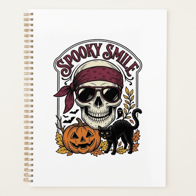 Halloween Skeleton Cat Vintage Pumpkin Graphic_1 Planner (Front)