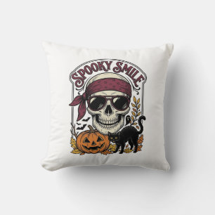 Halloween Skeleton Cat Vintage Pumpkin Graphic_1 Throw Pillow