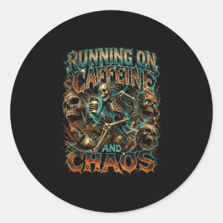 Halloween skeleton coffee running on caffeine classic round sticker