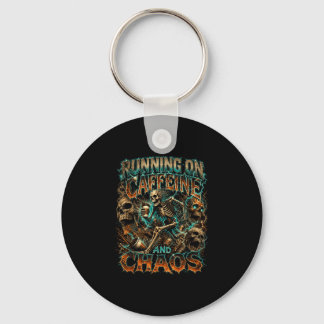Halloween skeleton coffee running on caffeine keychain
