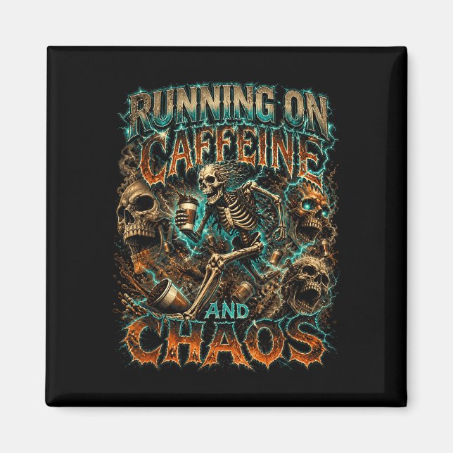 Halloween skeleton coffee running on caffeine magnet (Front)