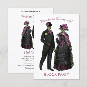 Halloween Skeleton Couple Block Party Invitation