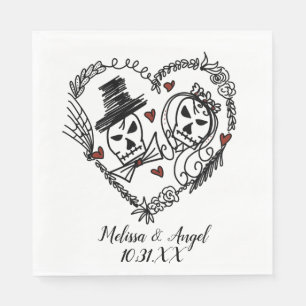 Halloween Skeleton Couples Wreath Illustration Napkin