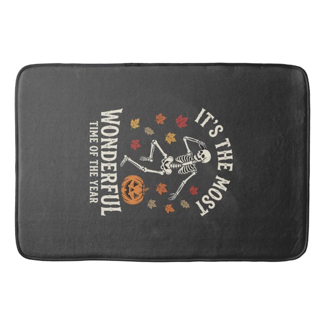 Halloween Skeleton Dance Pumpkin Fall Bath Mat (Front)