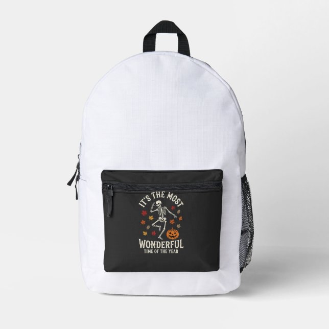Halloween Skeleton Dance Pumpkin Fall Printed Backpack (Front)