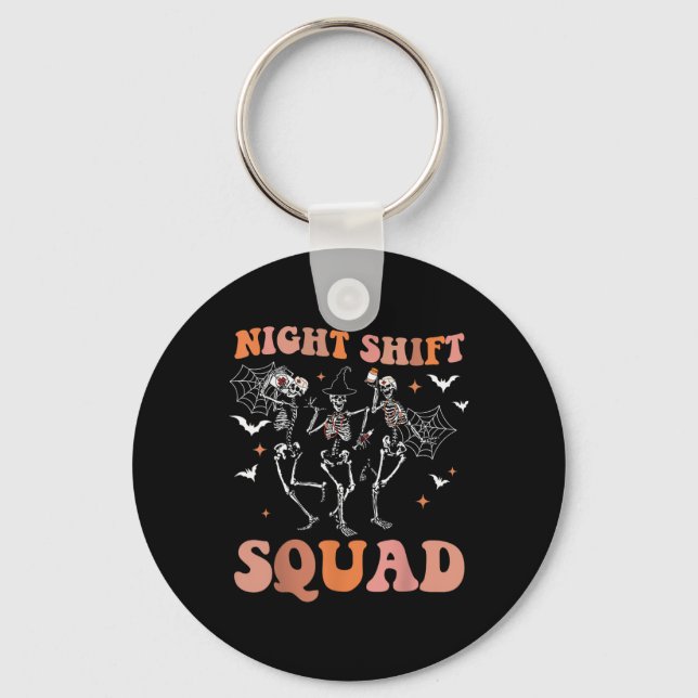 Halloween Skeleton Dancing Nurse Night Squad Shift Keychain (Front)