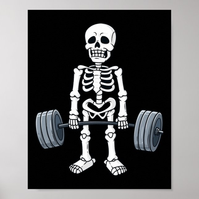 Halloween Skeleton Deadlift Fun Fitness Weightlift Poster (Front)