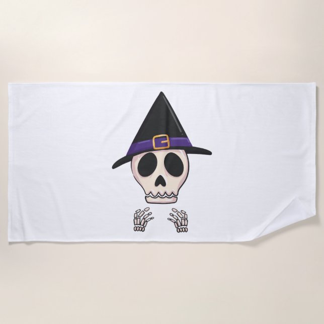 Halloween Skeleton design, Spooky Halloween Beach Towel (Front)
