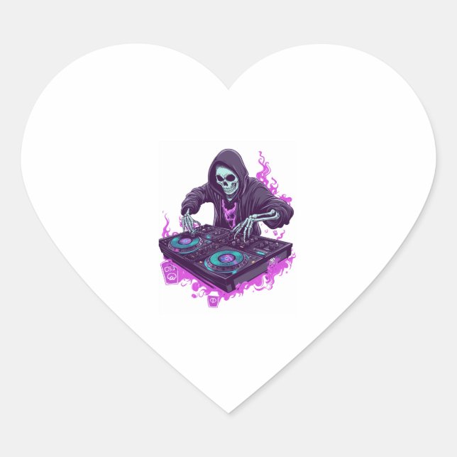 Halloween Skeleton DJ Heart Sticker (Front)