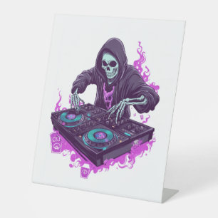 Halloween Skeleton DJ Pedestal Sign