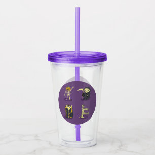 Halloween Skeleton Dracula Mummy Grim Reaper Acrylic Tumbler