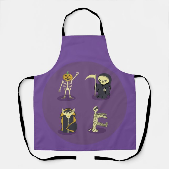 Halloween Skeleton Dracula Mummy Grim Reaper Apron (Front)