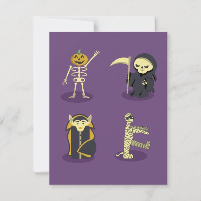Halloween Skeleton Dracula Mummy Grim Reaper Card (Front)