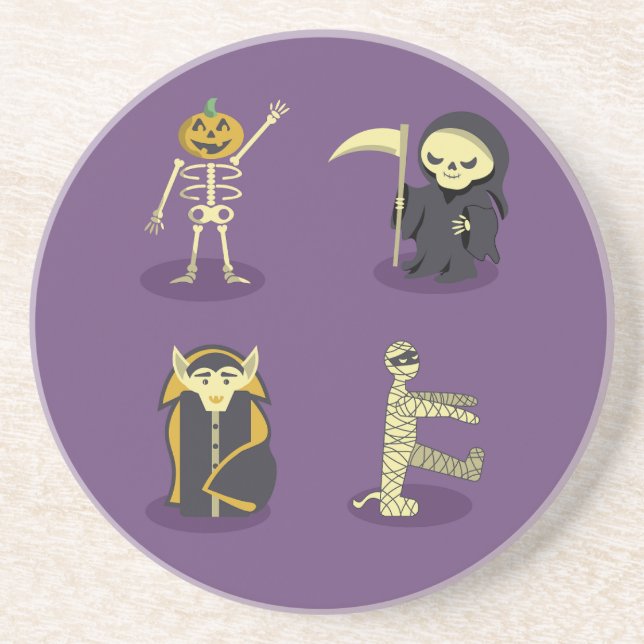 Halloween Skeleton Dracula Mummy Grim Reaper Coaster (Front)