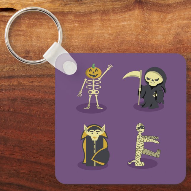 Halloween Skeleton Dracula Mummy Grim Reaper Keychain (Front)