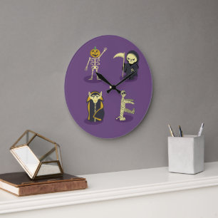 Halloween Skeleton Dracula Mummy Grim Reaper Large Clock
