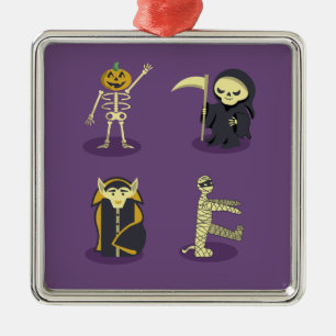 Halloween Skeleton Dracula Mummy Grim Reaper Metal Ornament