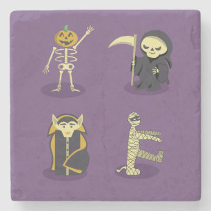 Halloween Skeleton Dracula Mummy Grim Reaper Stone Coaster