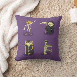 Halloween Skeleton Dracula Mummy Grim Reaper Throw Pillow