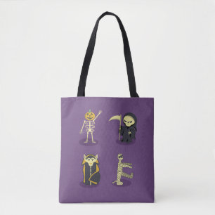 Halloween Skeleton Dracula Mummy Grim Reaper Tote Bag