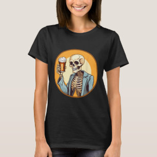 Halloween Skeleton Drinking Beer T-Shirt