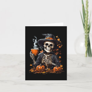 Halloween Skeleton Drinking Coffee Horror For Wome Card