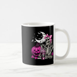 Halloween Skeleton Drinking Coffee Pink Coquette B Mug