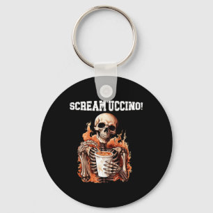 Halloween Skeleton Drinking Coffee Scream'uccino! Keychain