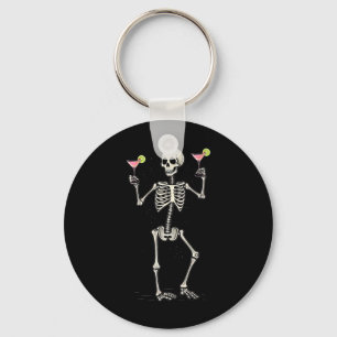 Halloween Skeleton Drinking Cosmopolitan Tail Keychain
