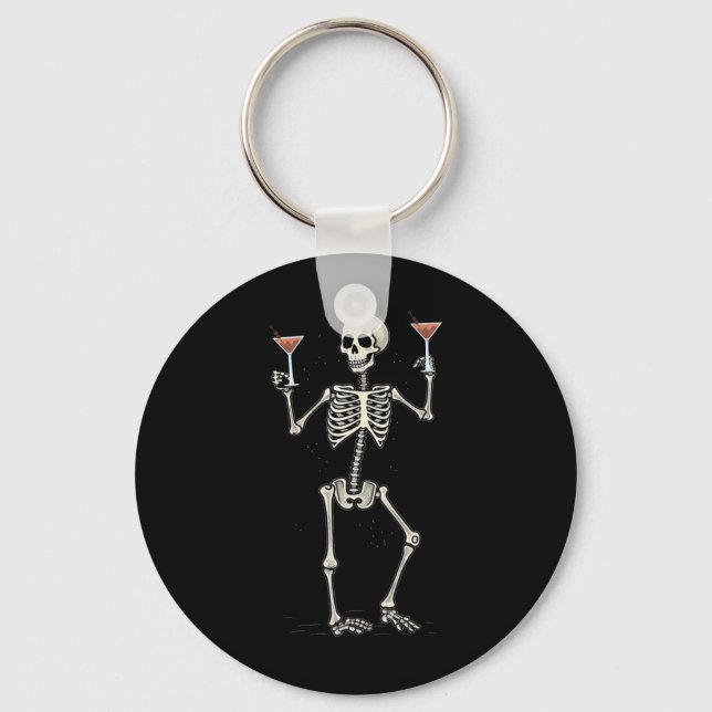 Halloween Skeleton Drinking Manhattan Tail  Keychain (Front)