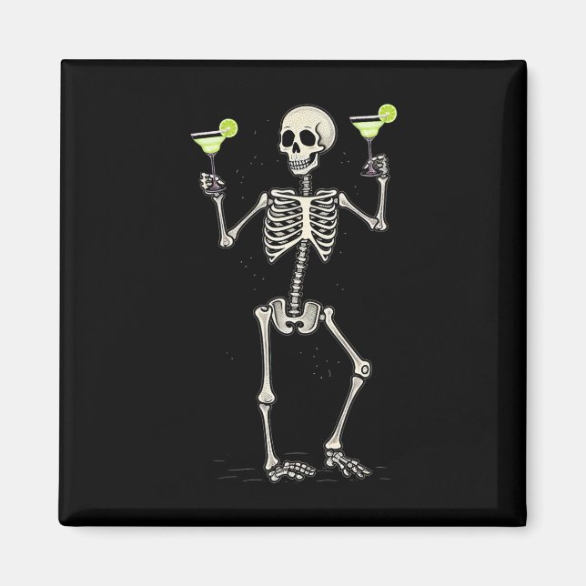 Halloween Skeleton Drinking Margarita Tail  Magnet (Front)