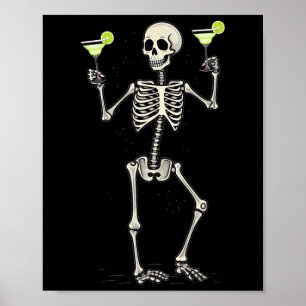 Halloween Skeleton Drinking Margarita Tail Poster