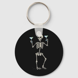 Halloween Skeleton Drinking Martini Tail Keychain