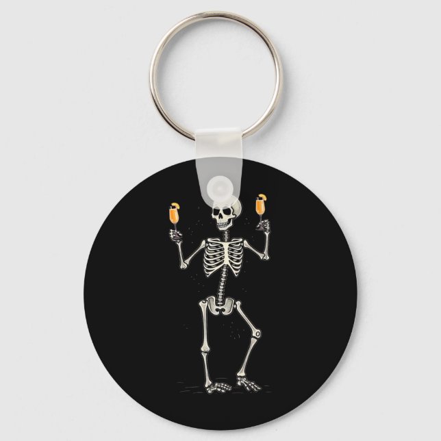 Halloween Skeleton Drinking Peach Bellini Tail  Keychain (Front)