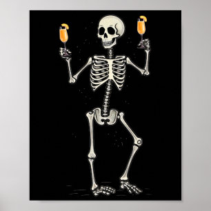 Halloween Skeleton Drinking Peach Bellini Tail Poster