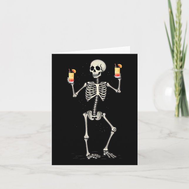 Halloween Skeleton Drinking Tequila Sunrise Tail  Card (Front)
