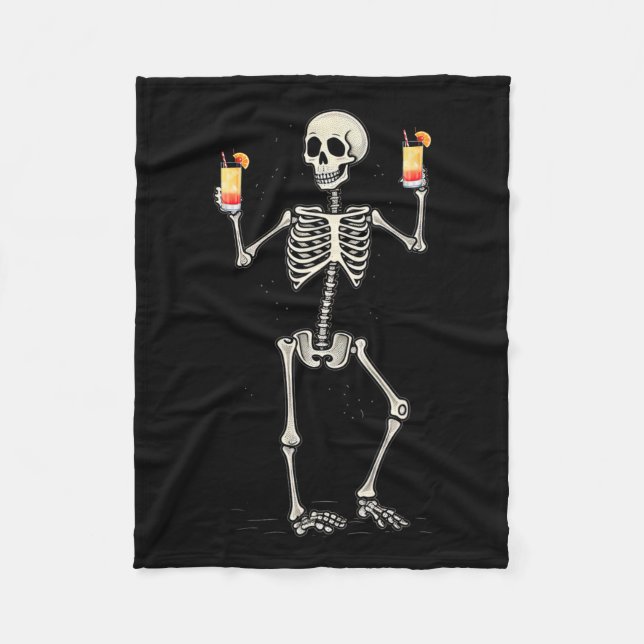 Halloween Skeleton Drinking Tequila Sunrise Tail  Fleece Blanket (Front)