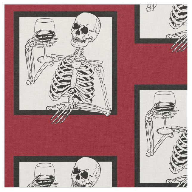 halloween skeleton drinking wine skull funny fabric (Close Up)