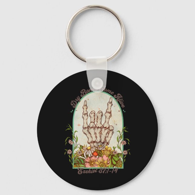 Halloween Skeleton Dry Bones Come Alive Bible Vers Keychain (Front)
