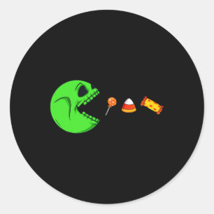 Halloween Skeleton Eats Candy Fun Boys Girls Kids Classic Round Sticker