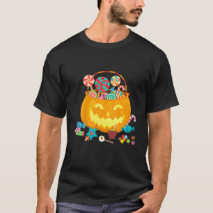 Halloween Skeleton Eats Candy Funny Boys Girls Kid T-Shirt